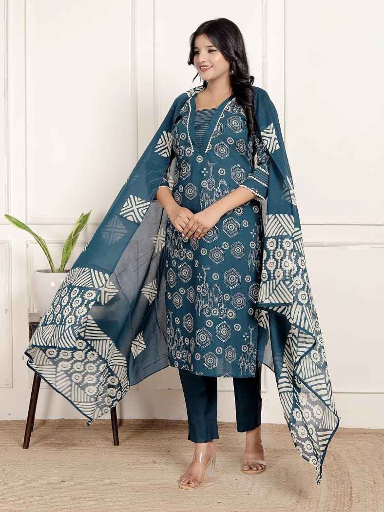  Blue  bandhej-inspired kurta set